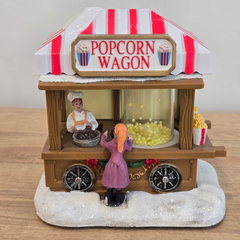 Christmas Village‎ Popcorn Wagon Light Up Animated Battery Operated 5" Holiday